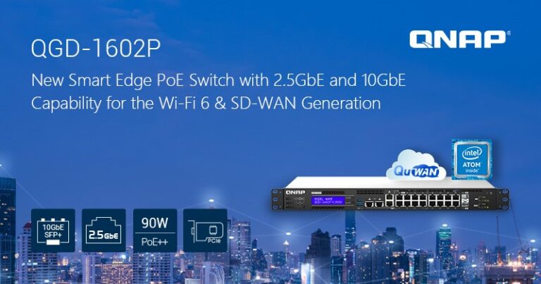 Read more about the article QNAP Launches the New Smart Edge PoE Switch QGD-1602P with 2.5GbE and 10GbE for the Wi-Fi 6 & SD-WAN Generation