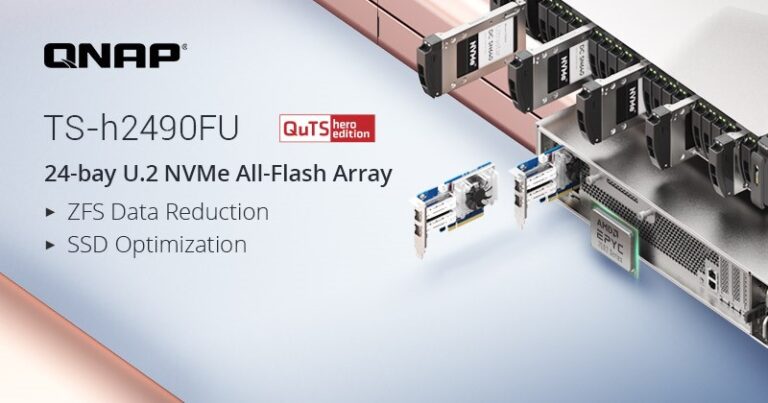 Read more about the article QNAP Launches 24-bay U.2 NVMe All-Flash TS-h2490FU NAS, Featuring 2nd Gen AMD EPYC™ 7002 Series CPU, ZFS Data Reduction and SSD Optimization