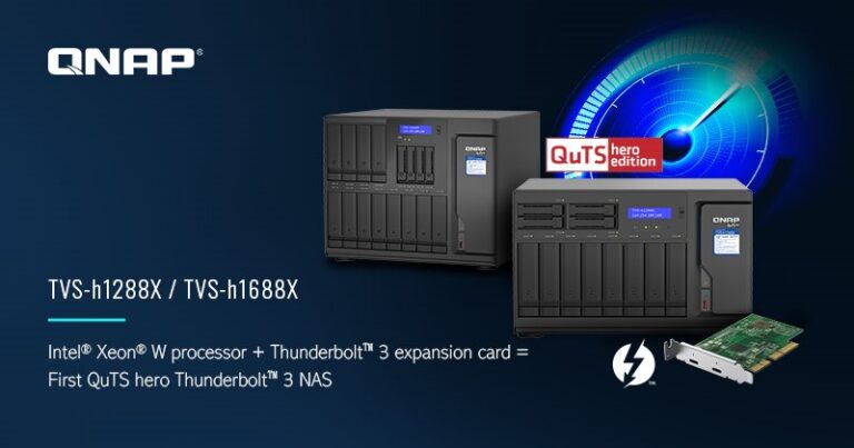 Read more about the article QNAP Launches TVS-h1288X/TVS-h1688X ZFS NAS, With Intel Xeon W Processor, Dual-port 10GBASE-T, M.2 NVMe SSD Slots, and Upgradable to Thunderbolt 3