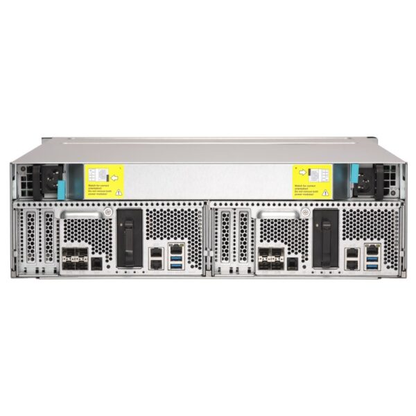 Back panel of the QNAP ES1686dc 16-Bay rack-mountable NAS