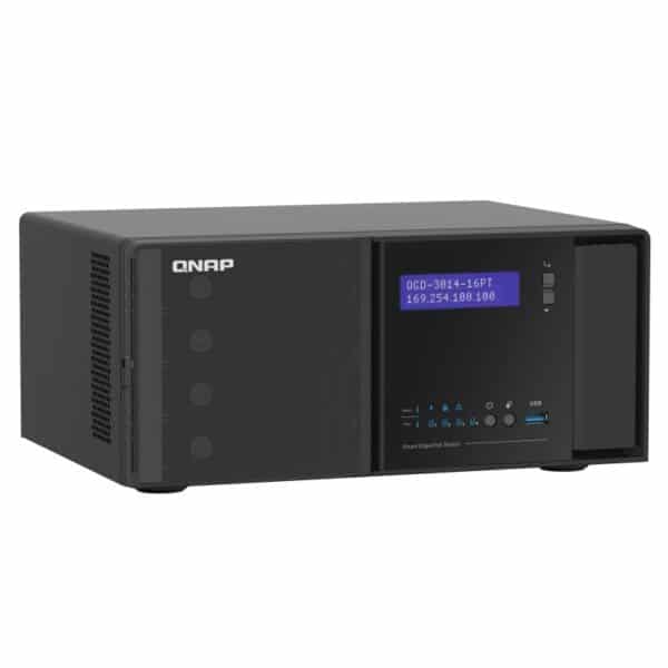 QNAP QGD-3014-16PT Tower NAS/Switch from the top left