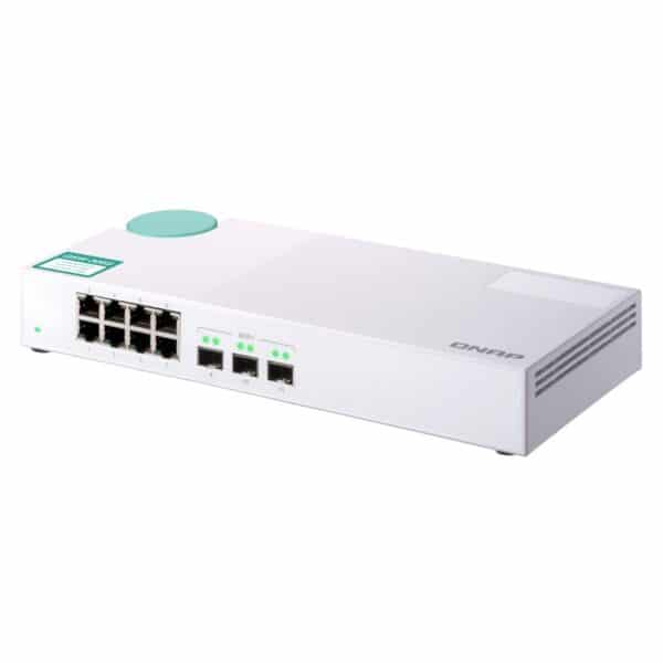 QNAP QSW-308S 8-port switch from the top right