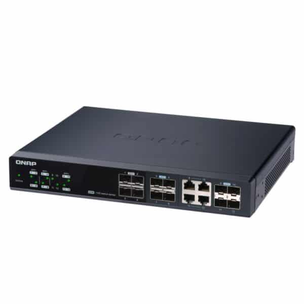 QNAP QSW-M1204-4C 12-port switch from the top right
