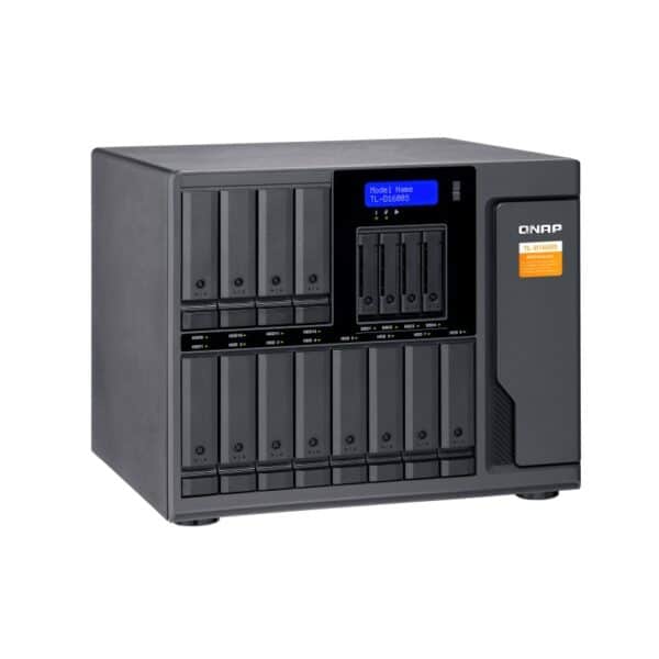 QNAP TL-D1600S 16-bay tower storage enclosure from the top left