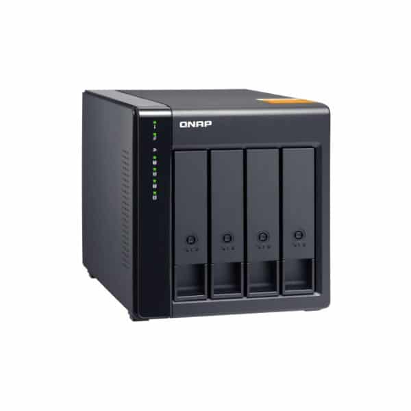 QNAP TL-D400S 4-bay tower storage enclosure from the top left