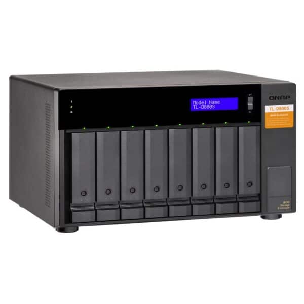 QNAP TL-D800S 8-bay tower storage enclosure from the top left
