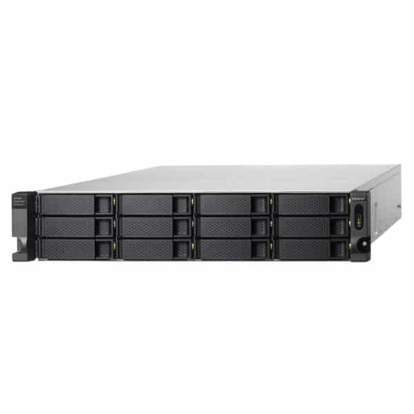 QNAP TL-R1200C-RP 12-bay rack-mountable storage enclosure from the top right