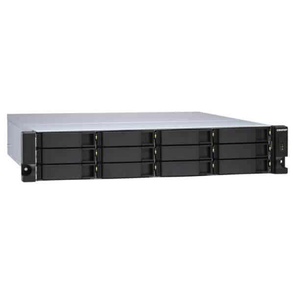 QNAP TL-R1200C-RP 12-bay rack-mountable storage enclosure from the top left