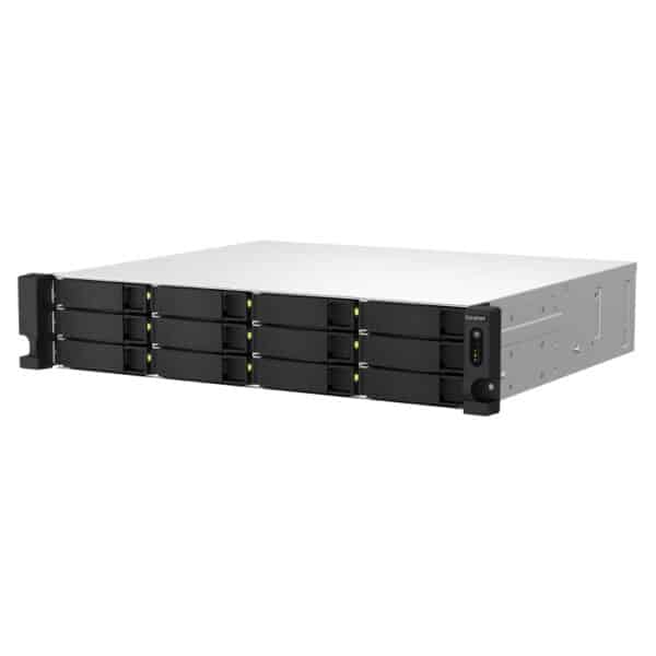 QNAP TS-1264U-RP 12-bay NAS from the top right