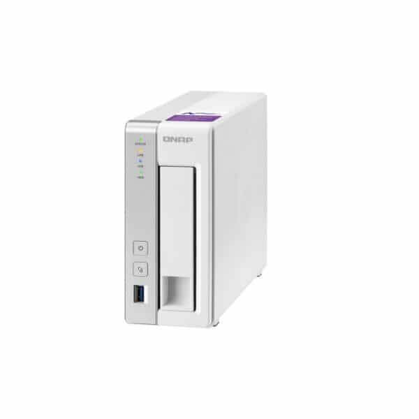 QNAP TS-131P 1-bay tower NAS from the top right