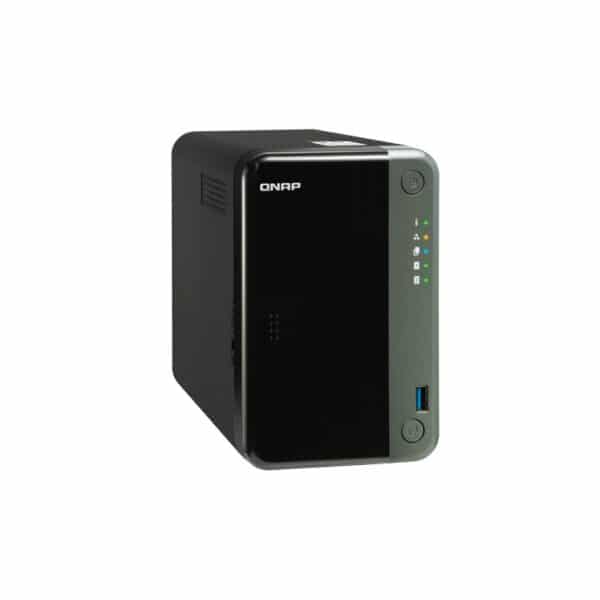 QNAP TS-253D 2-bay tower NAS from the top left