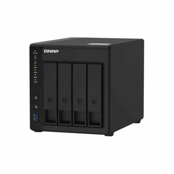 QNAP TS-451D2 4-bay tower NAS from the top right