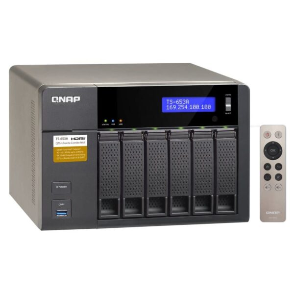 QNAP TS-653A-4G 6-Bay Tower NAS from the top left