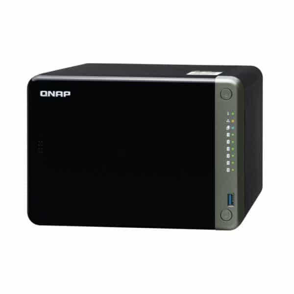 QNAP TS-653D 6-bay tower NAS from the top right