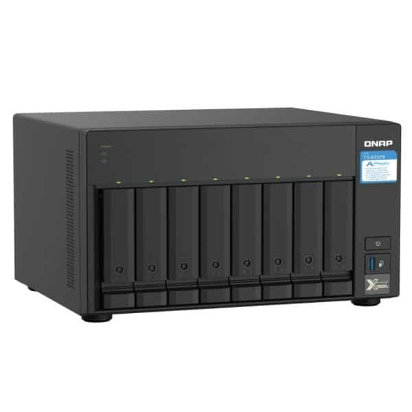 QNAP TS-832PX 8-bay tower NAS from the top left