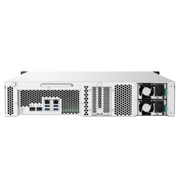 Back panel of the QNAP TS-832PUX-RP 8-bay rack-mountable NAS