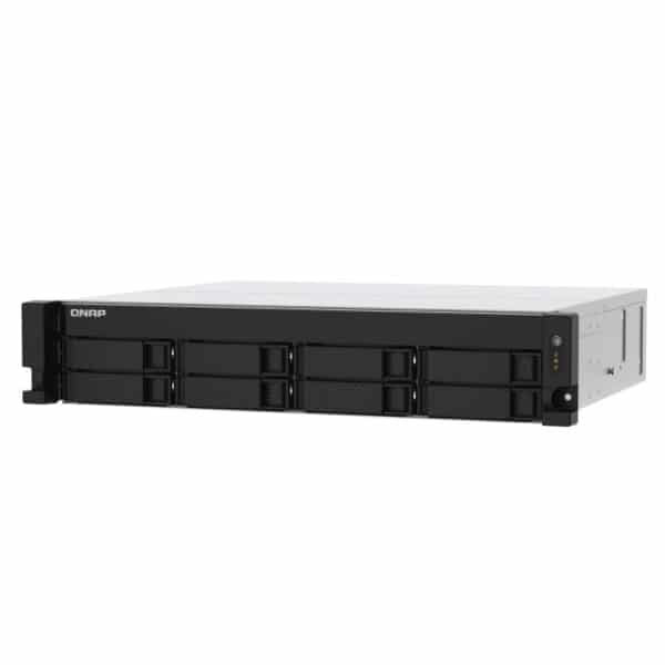 QNAP TS-873AU 8-bay rack-mountable NAS from the top right