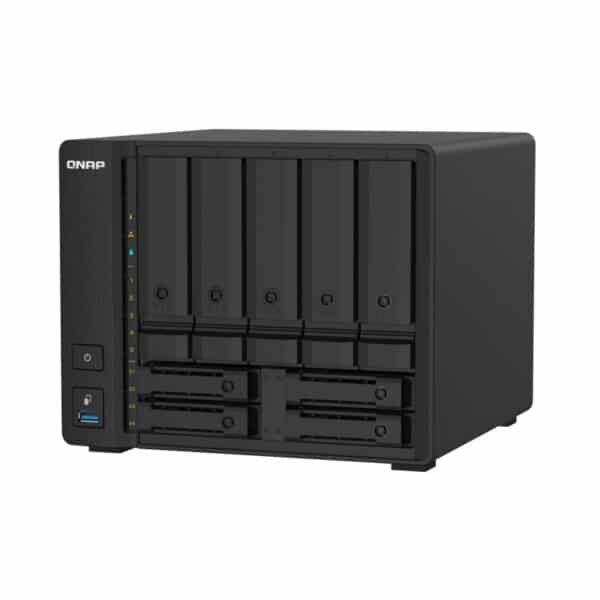 QNAP TS-932PX 9-bay tower NAS from the top right