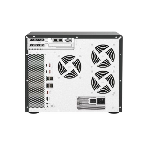 Back panel of the QNAP TVS-h1688X 16-bay tower NAS