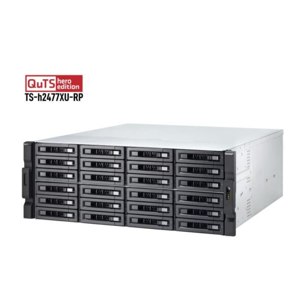 QNAP TS-h2477XU-RP 24-bay rack NAS from the top right