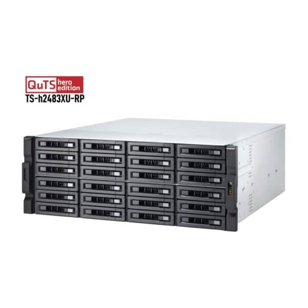 QNAP TS-h2483XU-RP 24-bay rack-mountable NAS from the top right