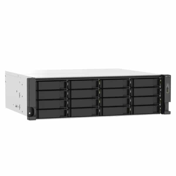 QNAP TS-1673AU-RP 16-bay rack-mountable NAS from the top left