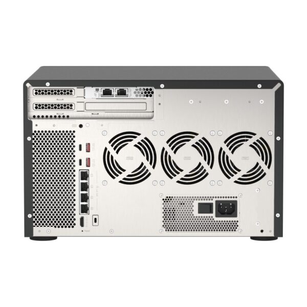 Back panel of the QNAP TVS-h1288X 12-bay tower NAS