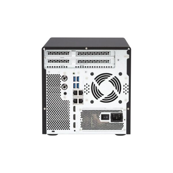 Back panel of the QNAP TVS-682 6-bay tower NAS
