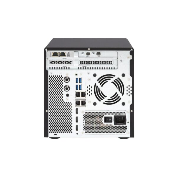 Back panel of the QNAP TVS-682T 6-bay tower NAS