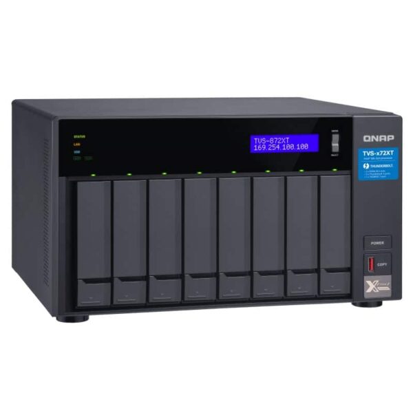 QNAP TVS-872XT 8-bay NAS from the top left