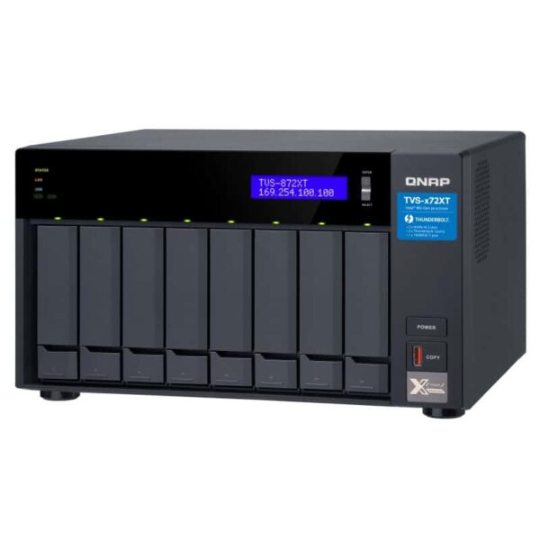 QNAP TVS-872XT 8-bay NAS from the top right